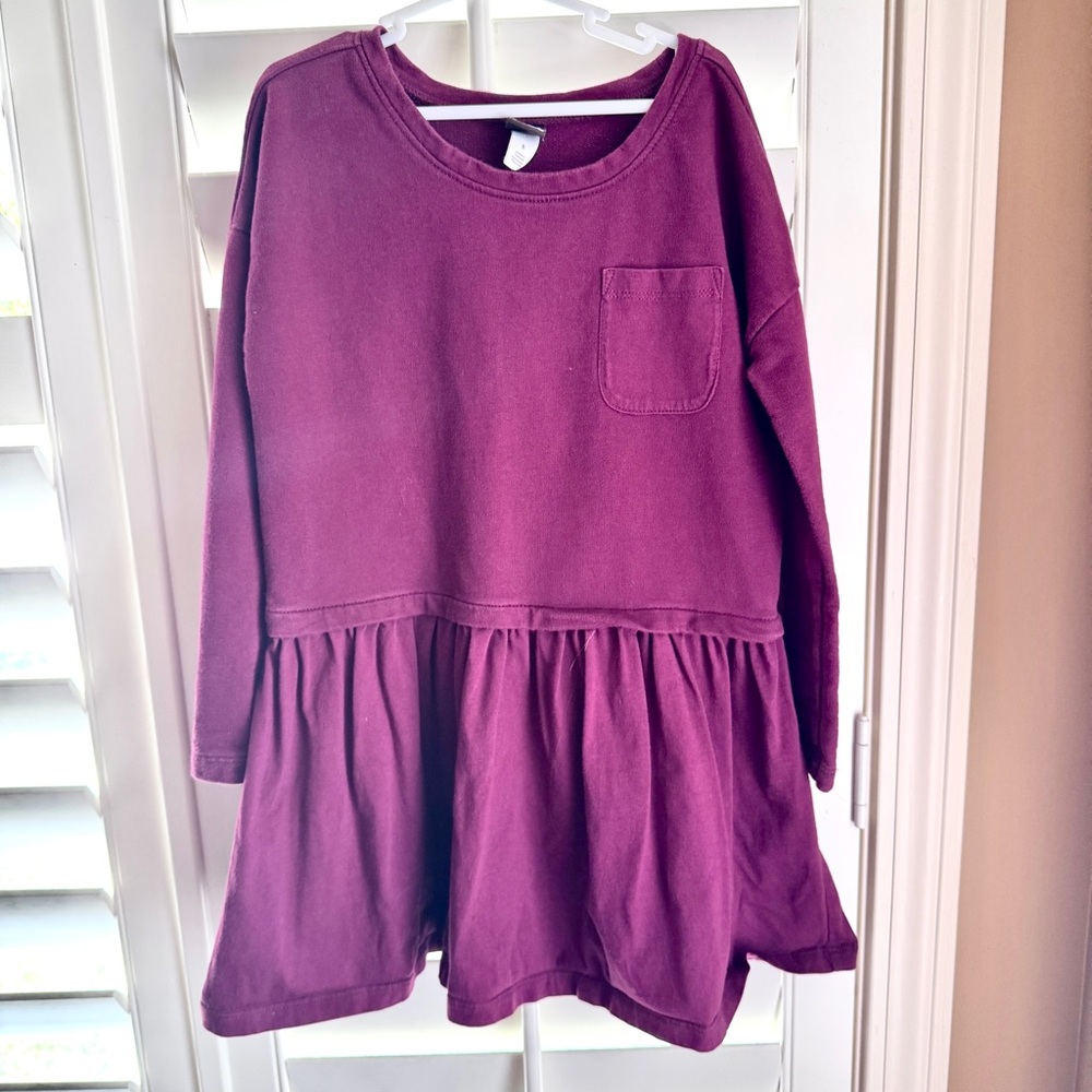 Tea‎ Collection Girls Drop Waist Dress Size 5 Purple Long Sleeve Casual Play